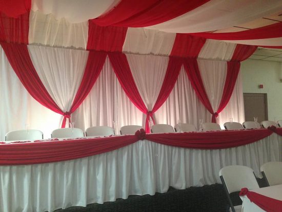 Red White Backdrop Table